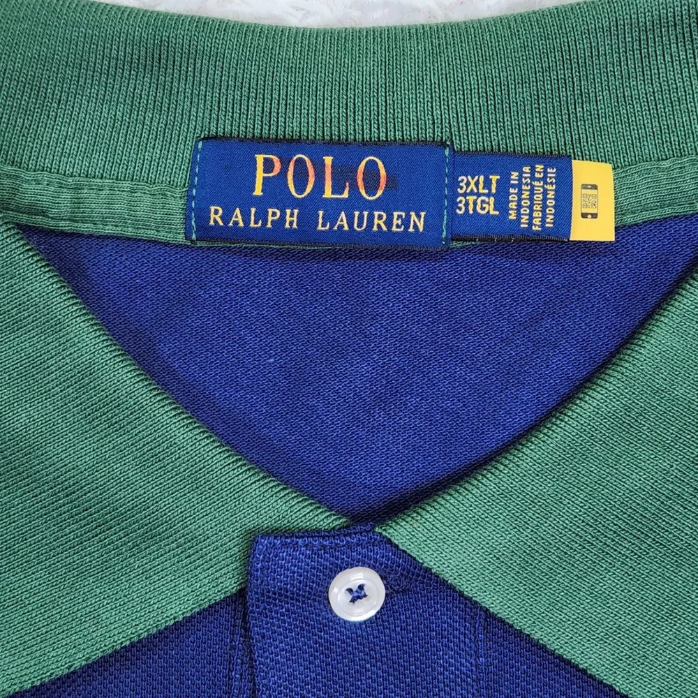 Polo Ralph Lauren Men's Big & Tall Mesh Polo Shirt  3XLT Blue/Yellow Green Shirt